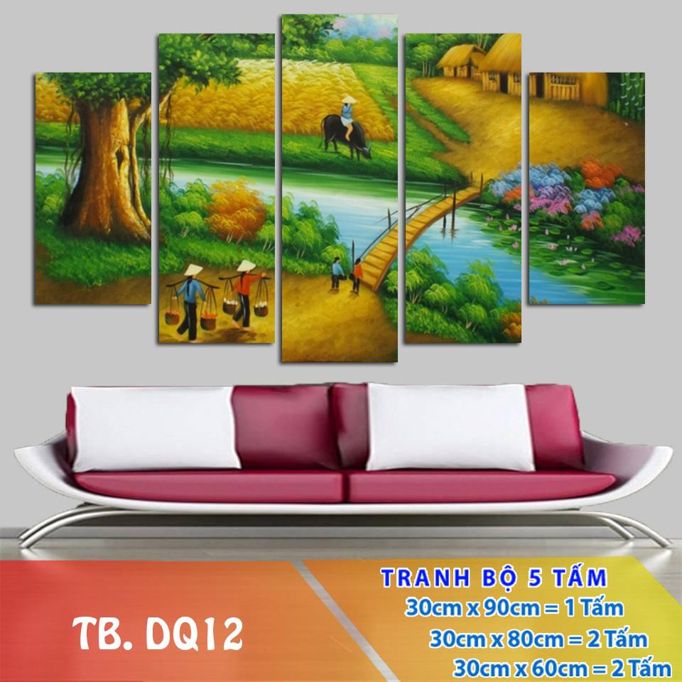 Bộ 5 tấm tranh treo tường Đồng Quê TB.DQ12 /Gỗ nhập khẩu Hàn Quốc-Bo viền,chống lóa,ẩm mốc,mối mọt