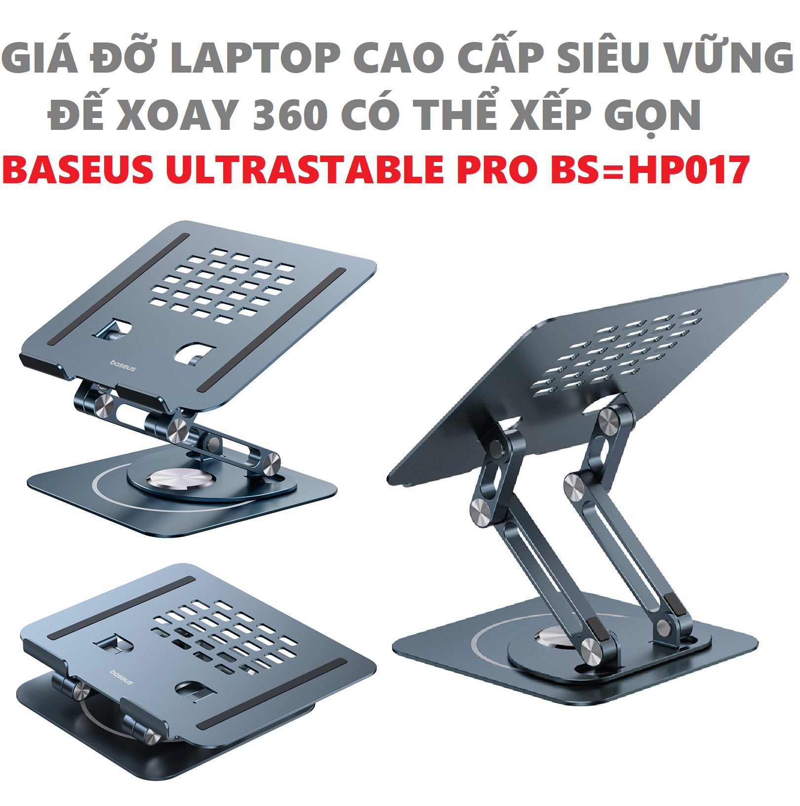 Giá đỡ laptop nhôm cao cấp điều chỉnh độ cao xoay 360 có thể xếp gọn Baseus Ultrastable Pro BS-HP017 _ Hàng chính hãng