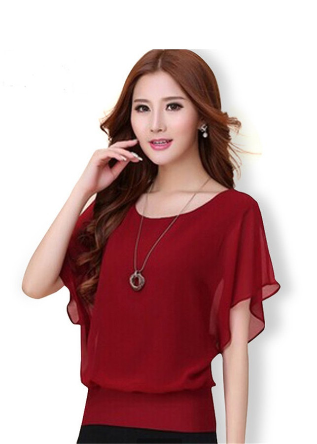 Áo Voan Nữ Phong Cách Hàn Mẫu Mới BAZAS SVN36568R Màu Đỏ Đô