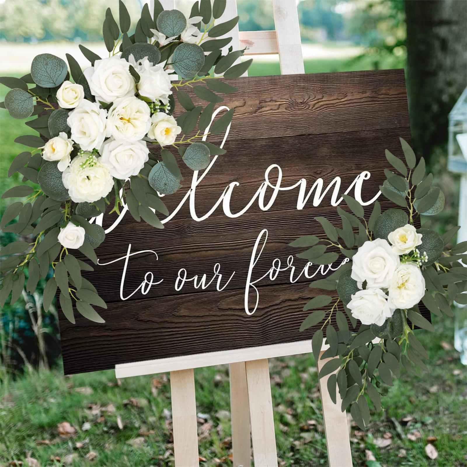 2 Pieces Artificial Arch White Flower Flowers for Welcome Sign Backdrop Home