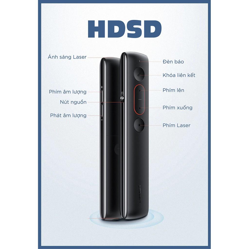 Bút Trình Chiếu Laser Không Dây Điều Khiển Từ Xa 100m Cao Cấp Ugreen 60327 (Đen) - Hàng Chính Hãng