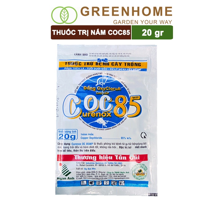 Thuốc Trị Nấm Cây Trồng Greenhome, Coc85 Wp, Gói 20gr, Trừ Đốm Lá Cho Hoa Hồng, Nấm Trên Kiểng Lá, Cây Cảnh, Cây Ăn Quả