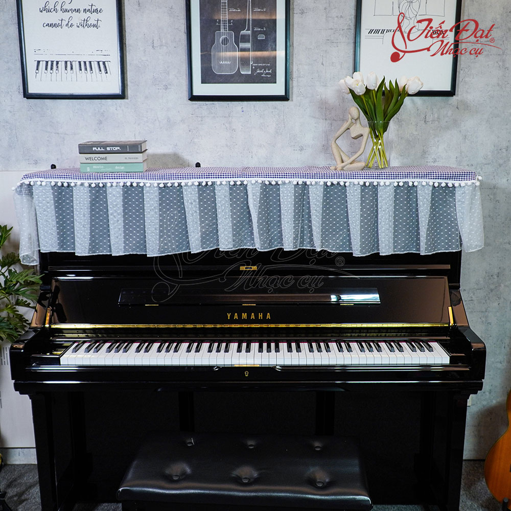 Khăn Phủ Đàn Piano Họa Tiết Kẻ Caro Tím Trẻ Trung KU-041