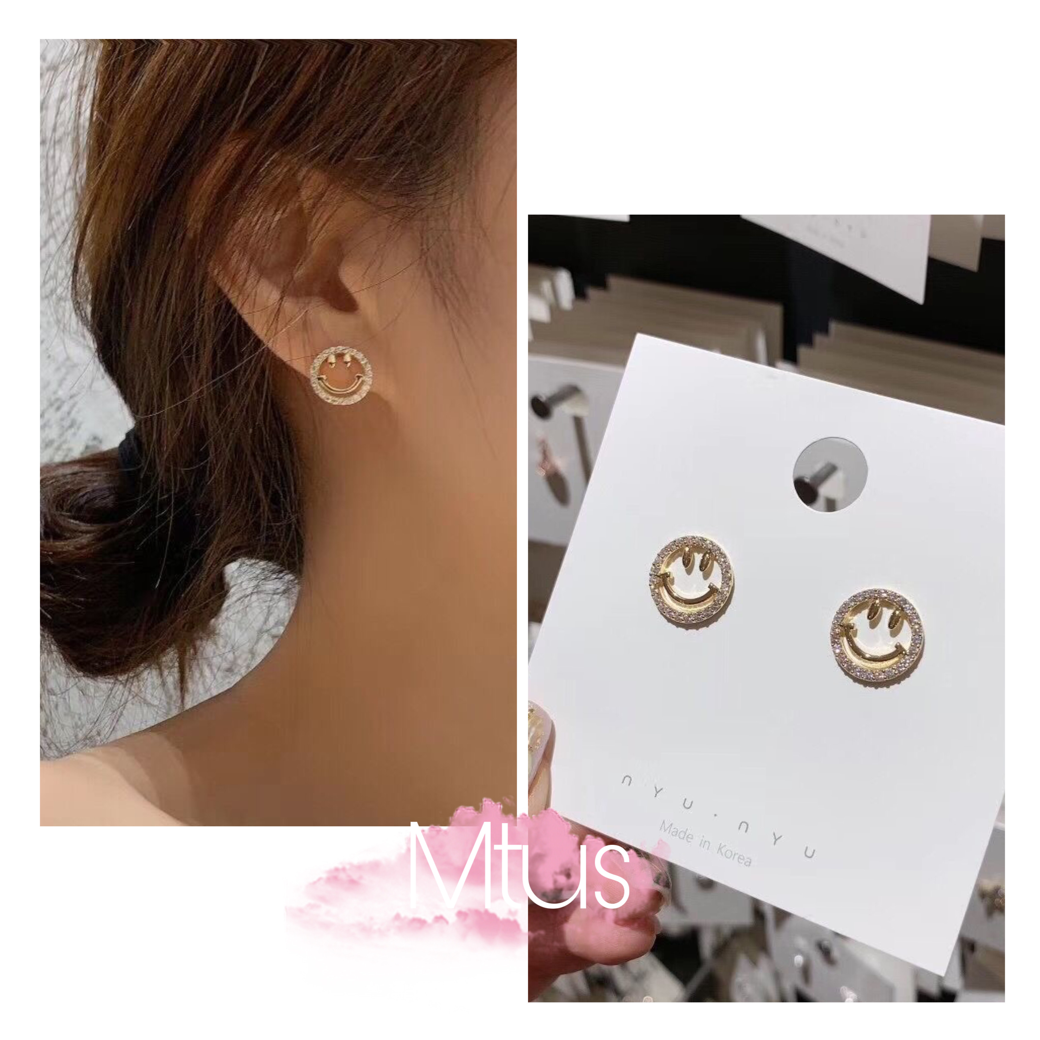 Bông tai nữ hình mặt cười đính đá dễ thương