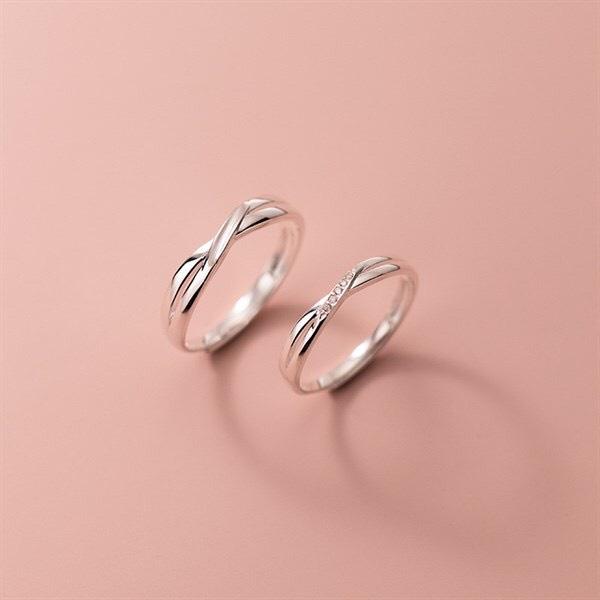 Nhẫn đôi bạc cao cấp AK45, Nhẫn nam trơn, Nhẫn nữ đính đá trắng sang trọng. Nhẫn cặp mới nhất 2022