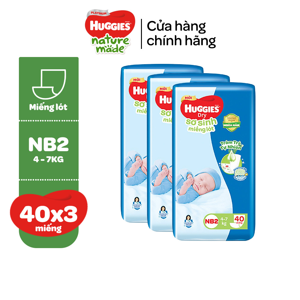 Combo 03 Miếng lót sơ sinh Huggies Tràm Trà Newborn 2 (4-7kg) N40/N60