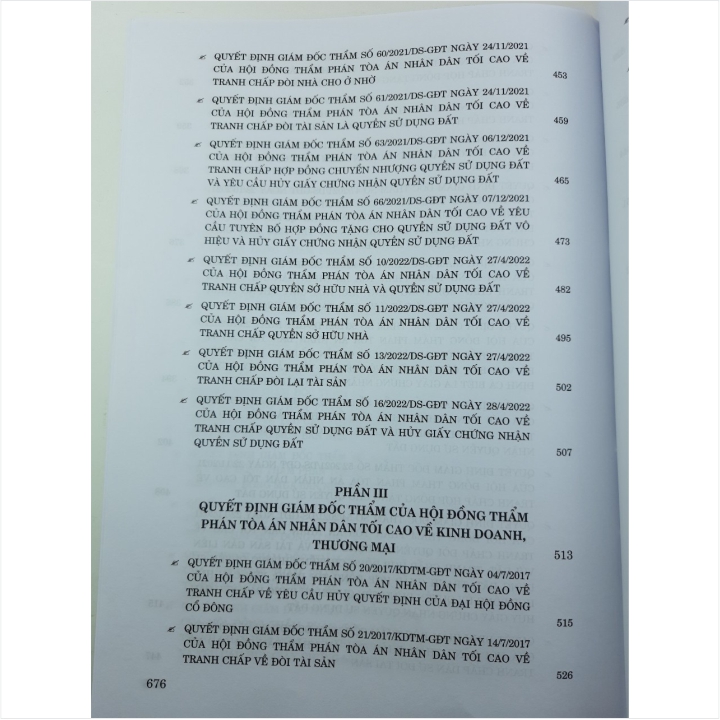 Sách Tuyển Tập Các Quyết Định Giám Đốc Thẩm Của Hội Đồng Thẩm Phán Tòa Án Nhân Dân Tối Cao về Hình Sự, Dân Sự, Kinh Doanh Thương Mại (từ năm 2017 đến năm 2023) - V2206TP