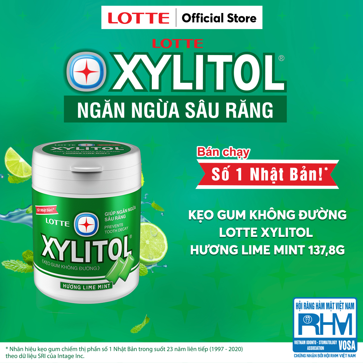 Combo 6 hũ Kẹo Gum không đường Lotte Xylitol - Hương Lime Mint 130,5 g