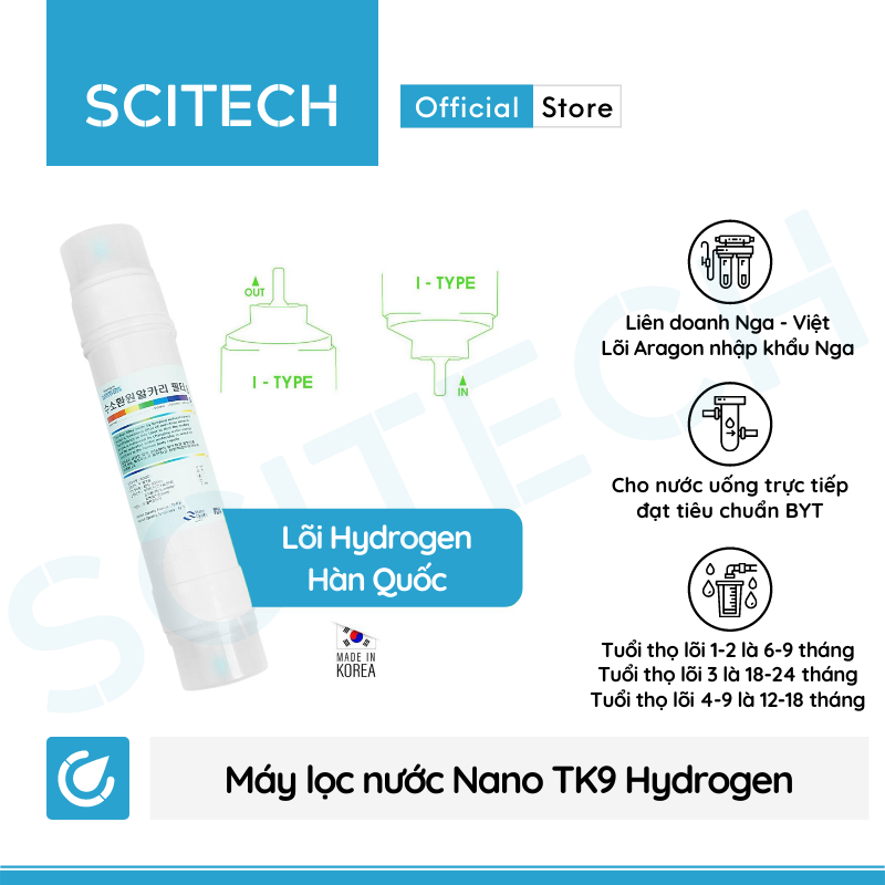 Máy lọc nước Nano TK9 Hydrogen by Scitech (Không dùng điện, không nước thải, tích hợp công nghệ tạo nước ion kiềm) - Hàng chính hãng