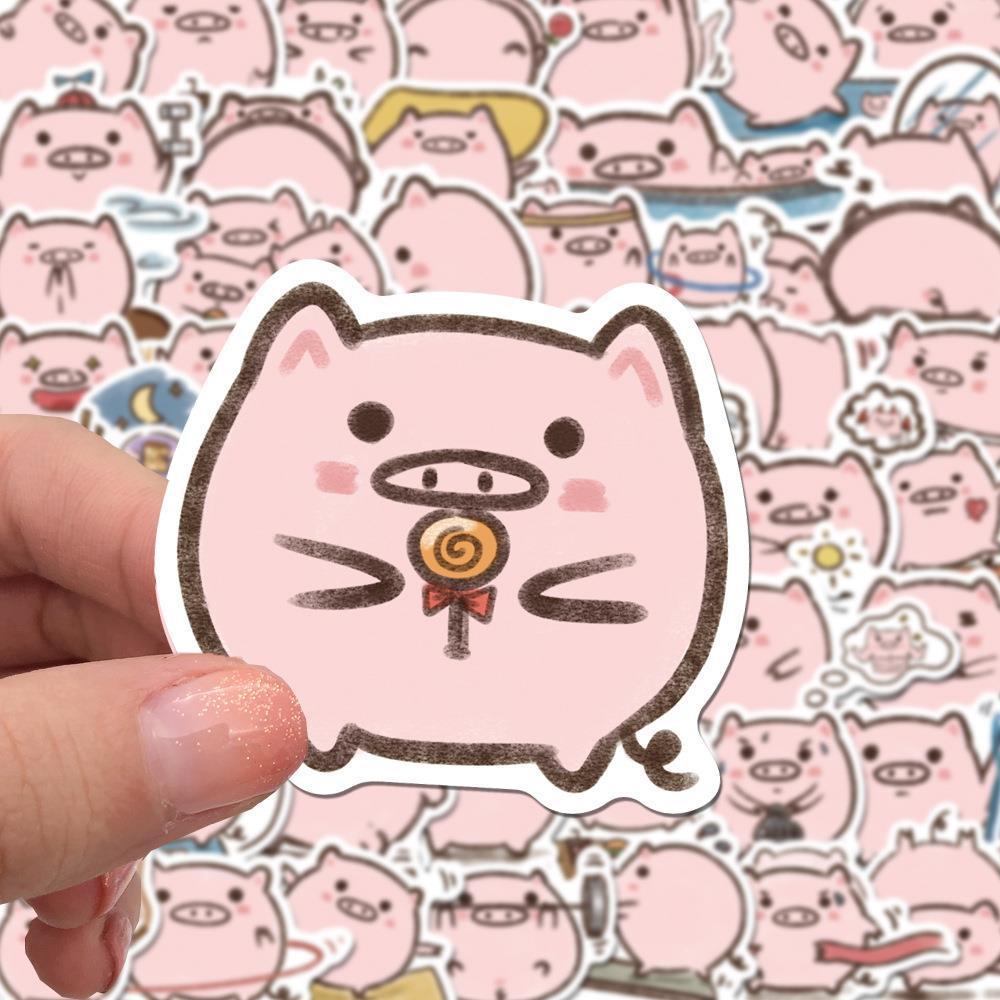 Sticker lợn hồng chibi hoạt hình cute trang trí mũ bảo hiểm, guitar, ukulele, điện thoại, sổ tay, laptop-mẫu S64
