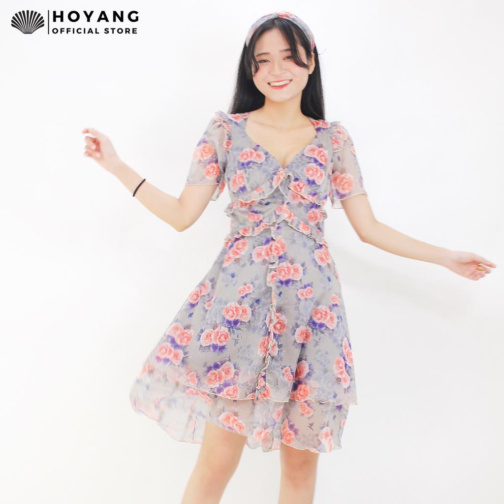 Đầm Hoa Tơ Xước Hàn Quốc HOYANG DHY41