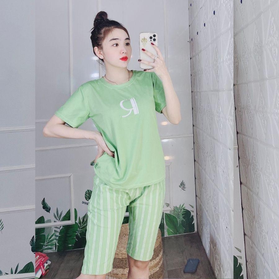 Đồ bộ nữ dễ thương bigsize mùa hè Đồ ngủ nữ thun cotton Bộ thể thao quần lửng sọc set ngố mặc nhà cute ESHOP AD16