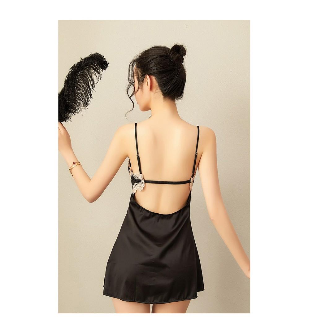 Váy ngủ lụa pha ren hoa cao cấp ST07