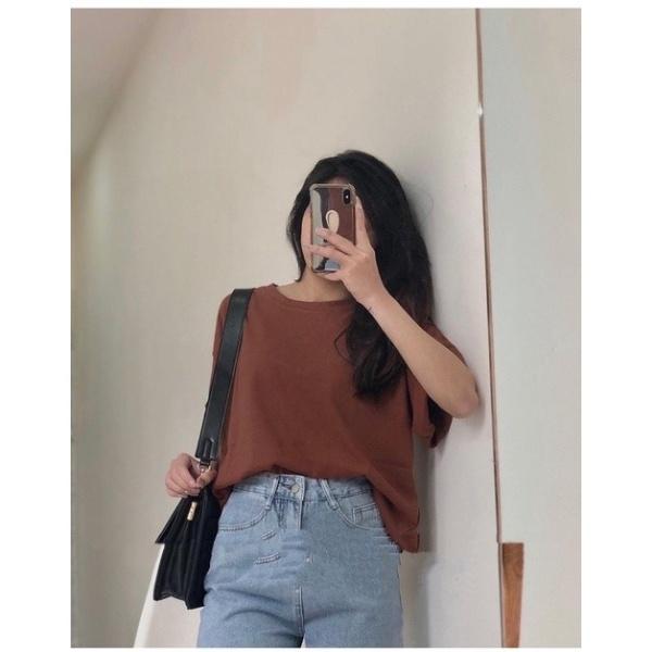 Áo thun trơn nam nữ mặc couple, áo phông basic cổ tròn form rộng tay lỡ, phong cách unisex oversize, QUYNHANHPUKA