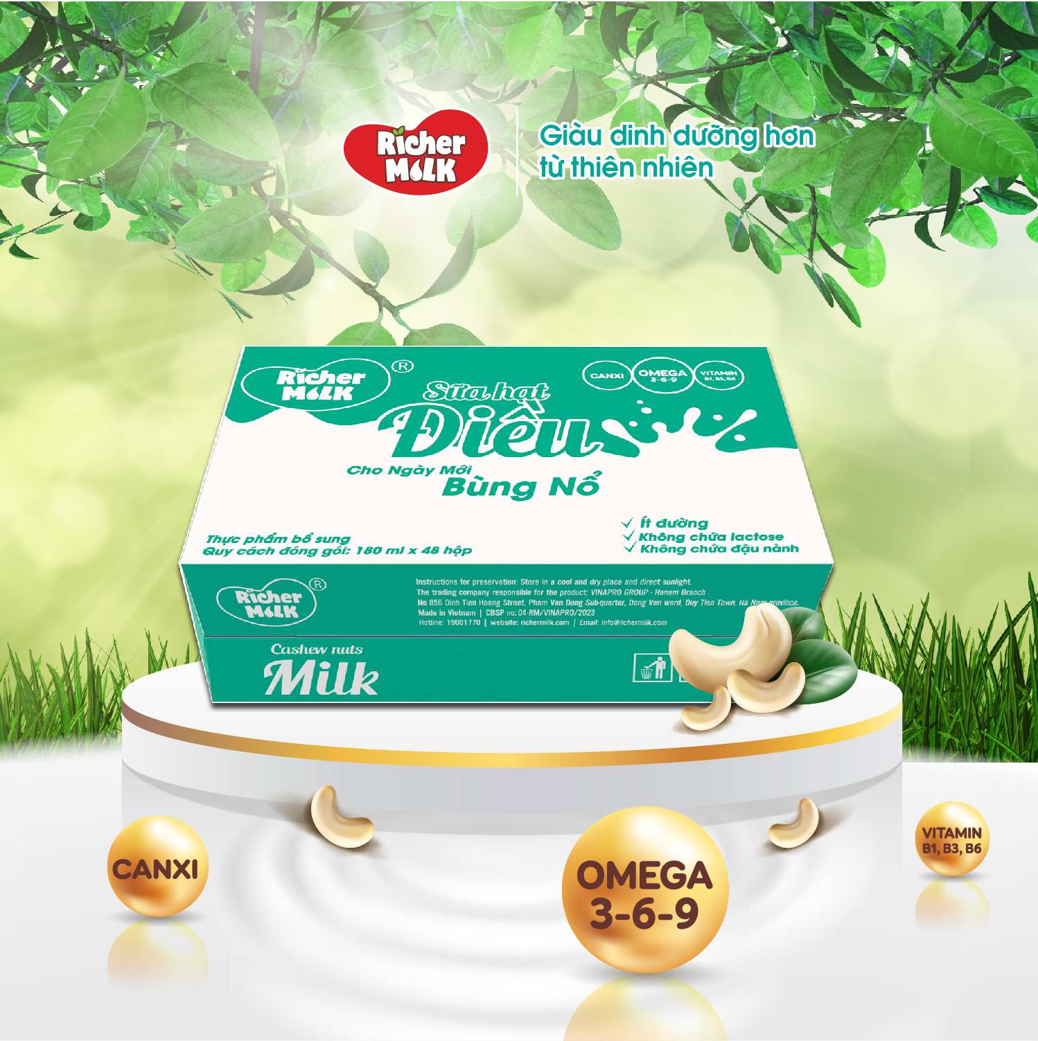 Thùng 48 hộp sữa hạt điều Richer Milk 180ml