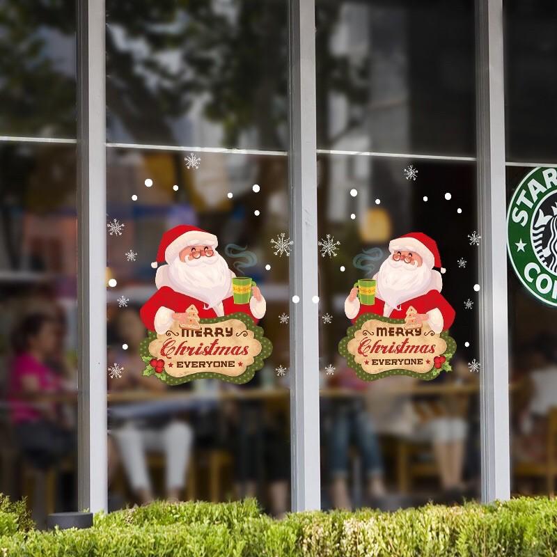 Decal trang trí Noel - Ông già Noel uống trà đón lễ