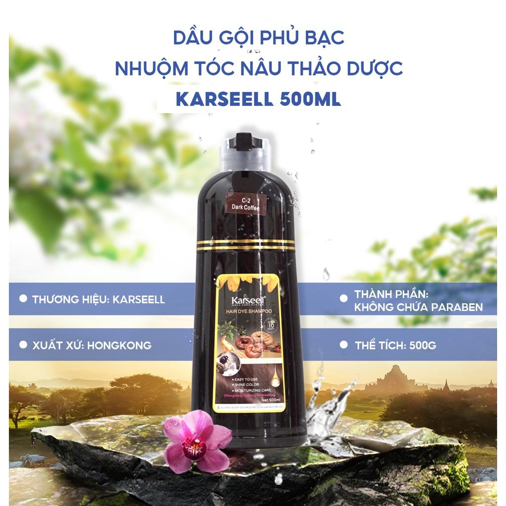 Dầu gội phủ bạc nhuộm tóc đen, nâu thảo dược KARSEELL Hair Dye Shampoo 500ml