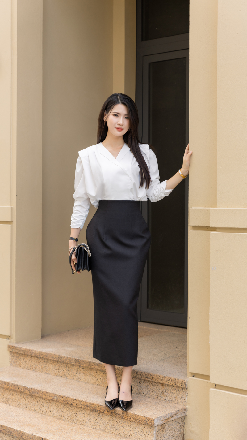 Chân váy cạp cao Tina thiết kế cao cấp WHITE CHIC