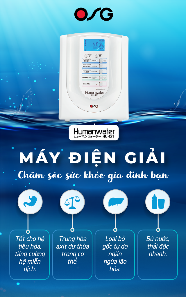 OSG - Máy Tạo Nước Điện Giải Ion Kiềm Giàu Hydro HU-121 - Hàng Nhập Khẩu Chính Hãng