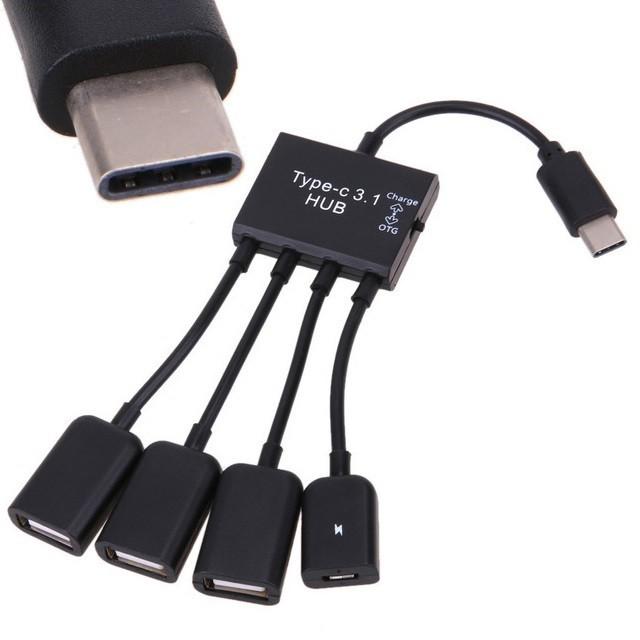 Cáp OTG Type C ra 3 cổng Usb hỗ trợ sạc nguồn cho Điện thoại, Máy tính bảng