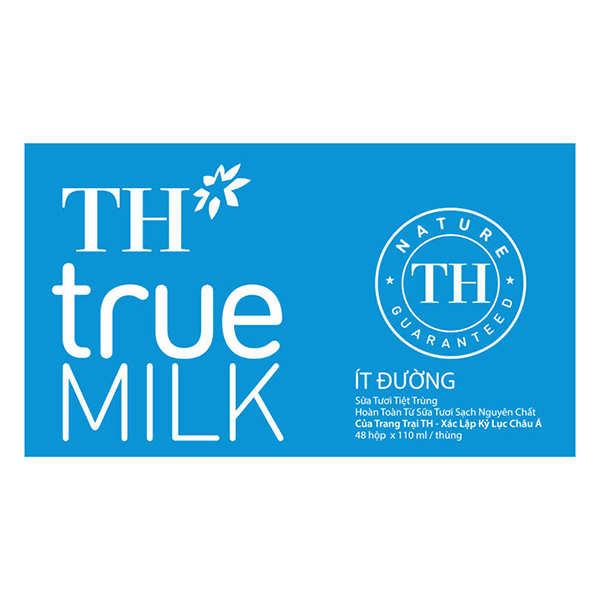 Thùng 48 Hộp Sữa Tươi Tiệt Trùng Ít Đường TH True Milk (110ml/Hộp)