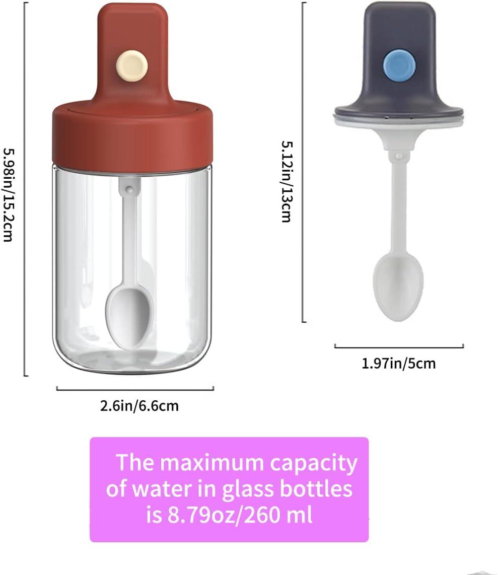 Bát đường nhỏ bằng thủy tinh có nắp và muỗng hộp đựng muối tiêu （260ml) màu đỏ