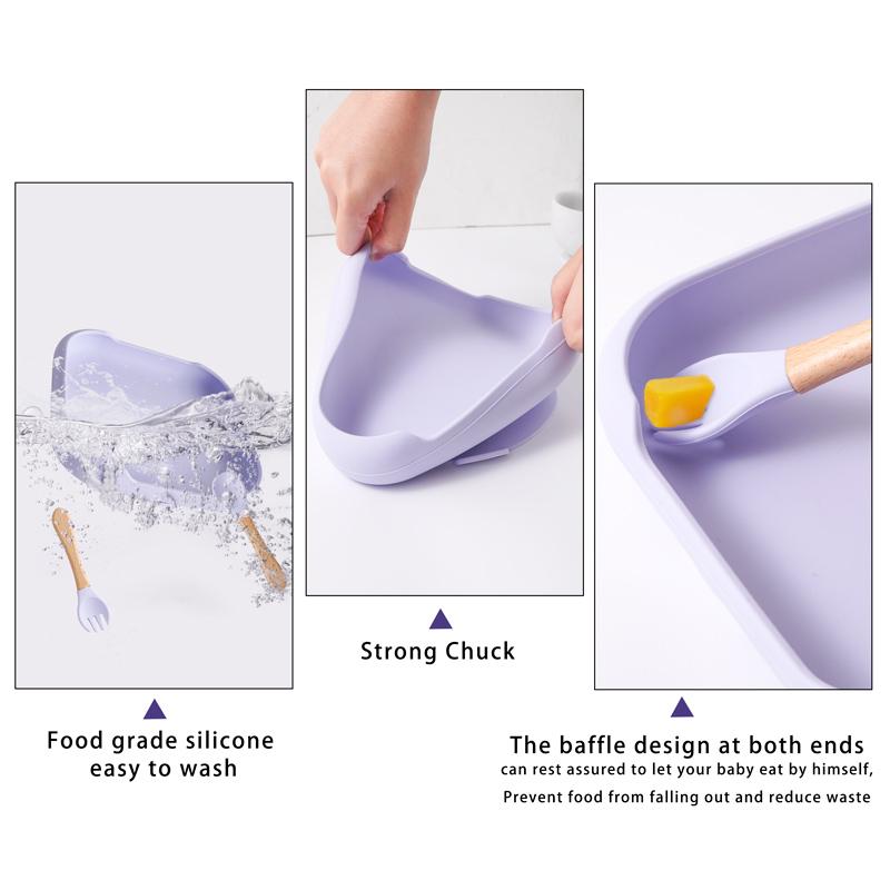 Yếm Cho Bé Ăn Dặm Silicone Đĩa Dùng Tiệc Khay Vuông Có Giác Hút Silicone Cấp Thực Phẩm Bộ Đồ Ăn Trẻ Em Chống Nước Trẻ Em Đĩa