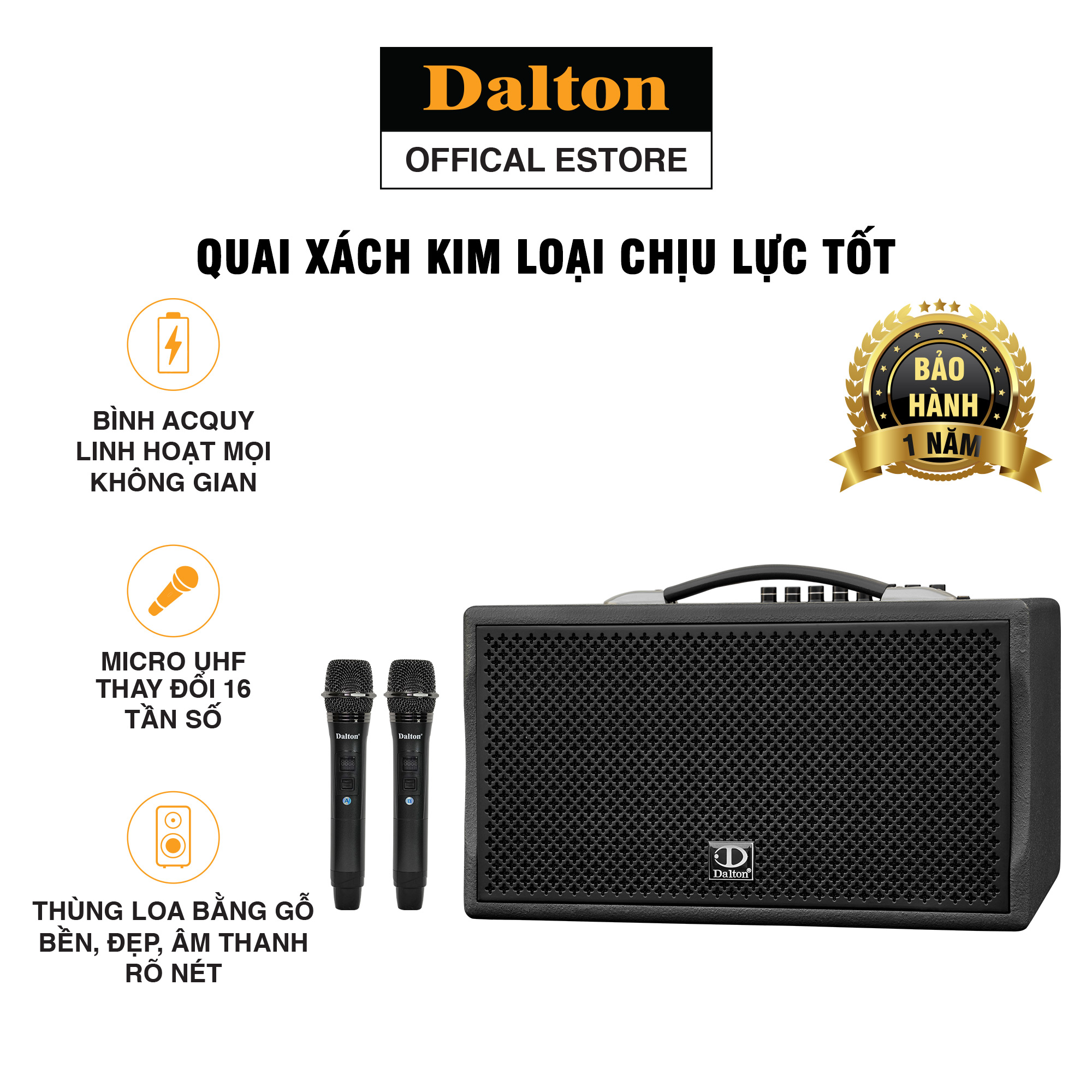 Loa karaoke xách tay Dalton PS-K106A công suất 180W bass 1.6 tấc, loa du lịch nhỏ gọn ca hát mọi lúc mọi nơi - HÀNG CHÍNH HÃNG ( BẢO HÀNH 12 THÁNG )