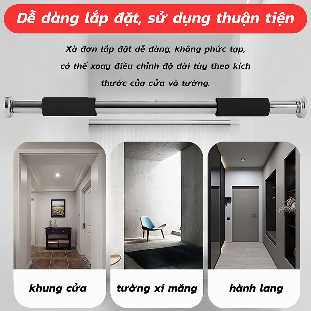 BG - thanh xà đơn gắn khung cửa 100-150cm Steel Pipe Pull Up Bar Doorway Chin Up Bar Horizontal Bar Home Gym maximum 150kg (hàng nhập khẩu）