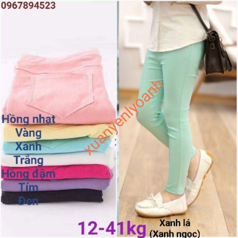 Quần dài kaki thun legging trơn bé gái size 12-39kg