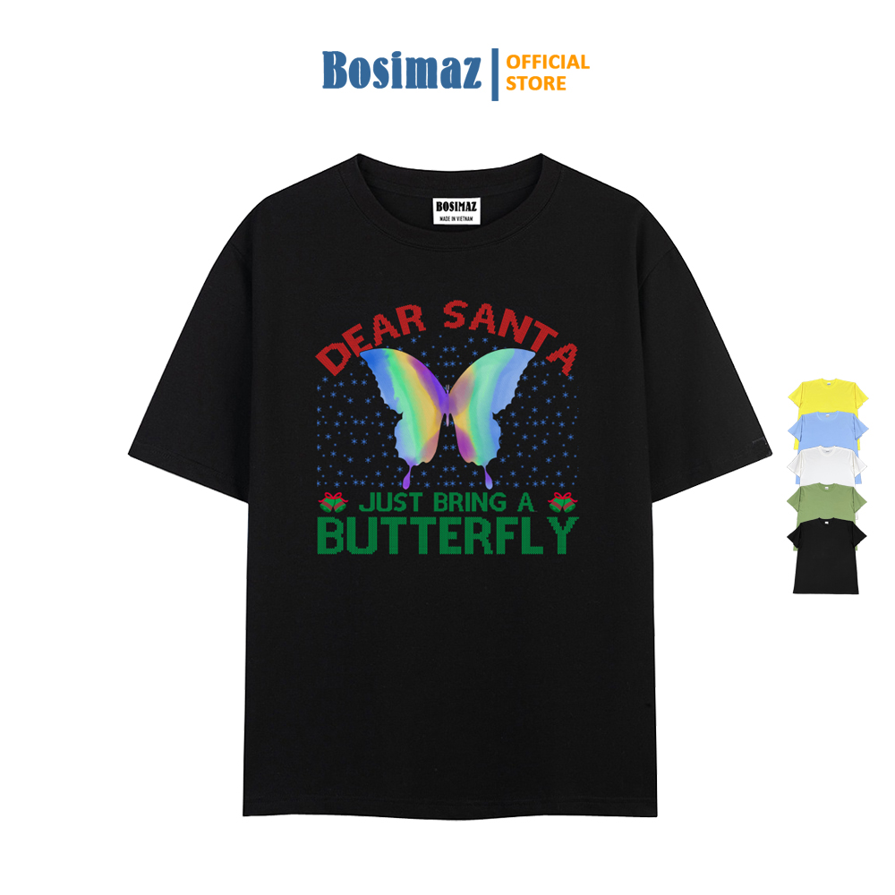Áo thun Unisex Bosimaz TS019 cổ tròn tay lỡ phom rộng in hình bướm, thun contton 100%, vải đẹp dày, thoáng mát không xù lông.