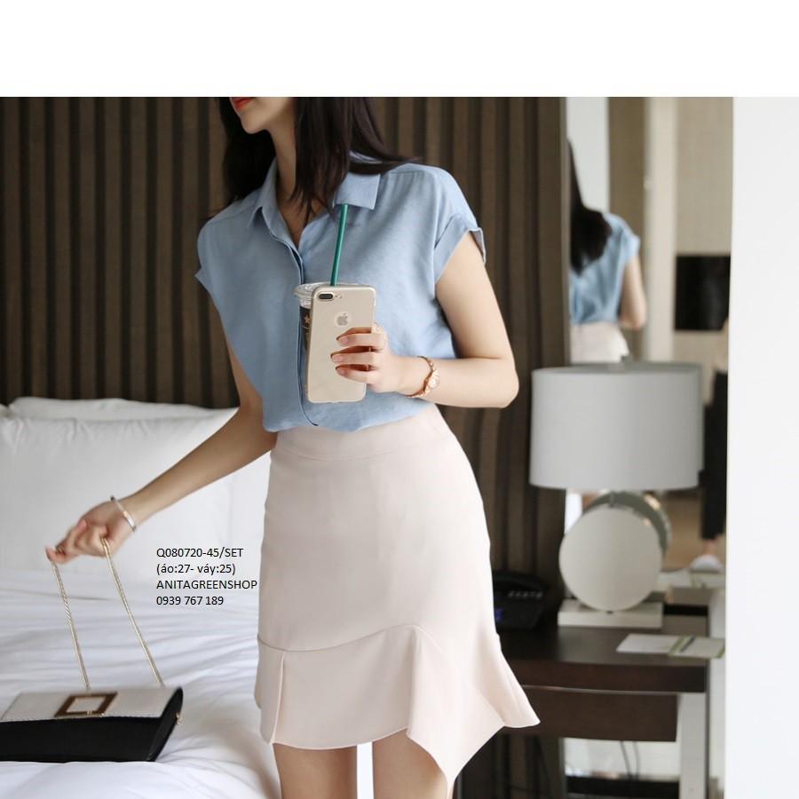 Q080720 SET ÁO SƠ MI PHỐI CHÂN VÁY CÔNG SỞ