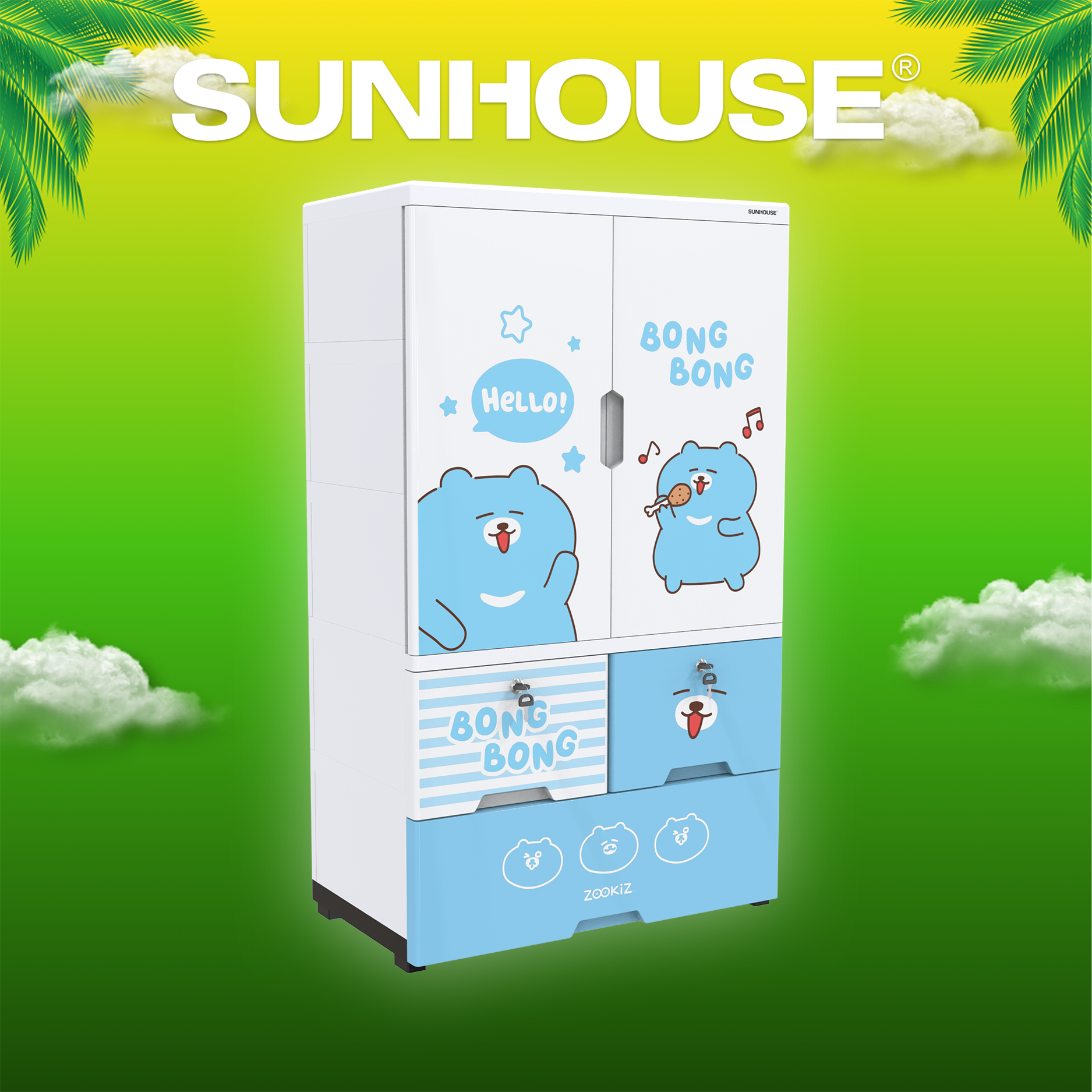 Tủ nhựa trẻ em 2 cánh Happy Kids SUNHOUSE KS-CA1177B3 - Hàng chính hãng