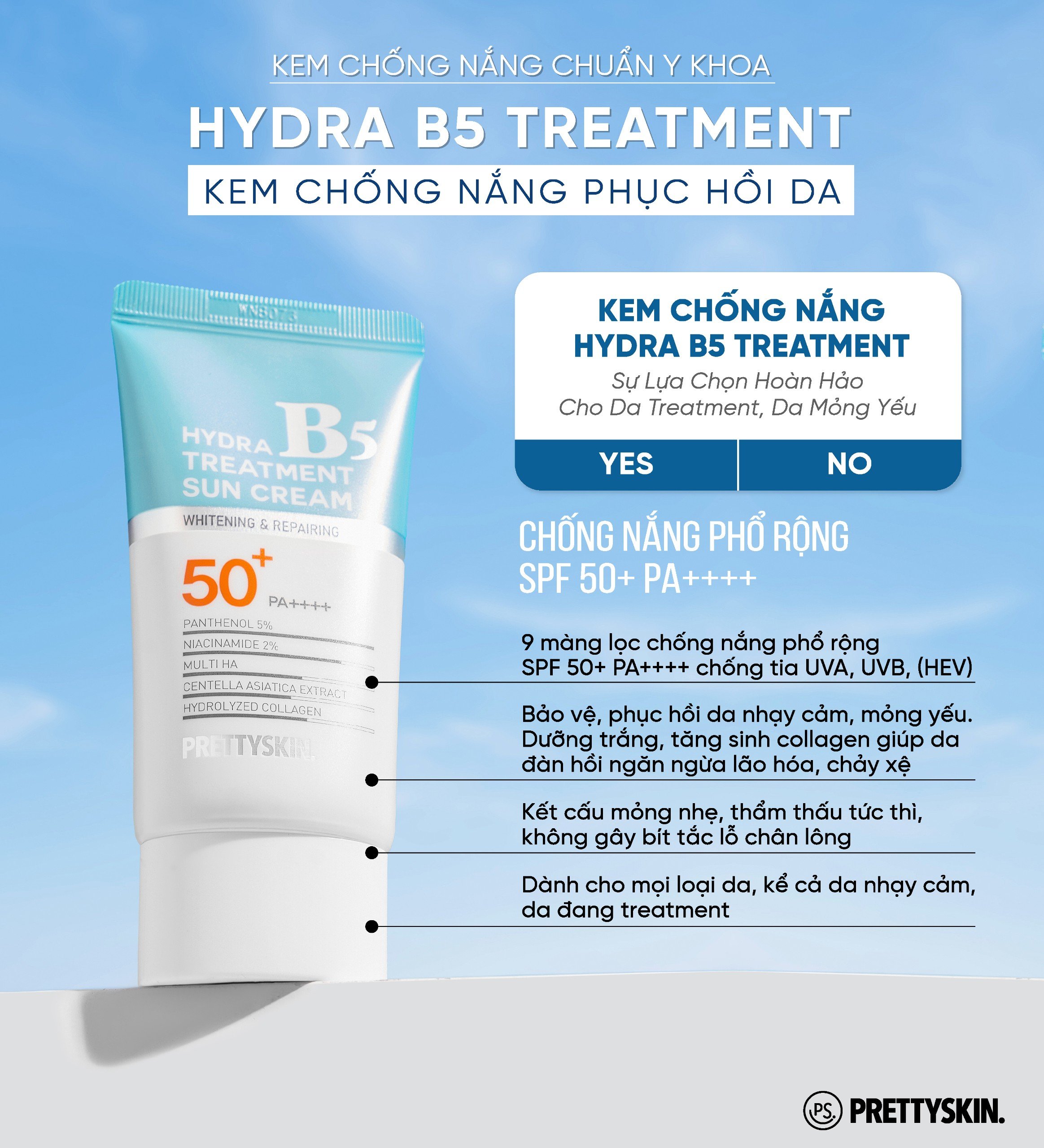 Kem Chống Nắng Cho Da Treatment Cấp Ẩm, Dưỡng Trắng PrettySkin Hydra B5 Exosome Treatment Sun Cream Hàn Quốc 50ml