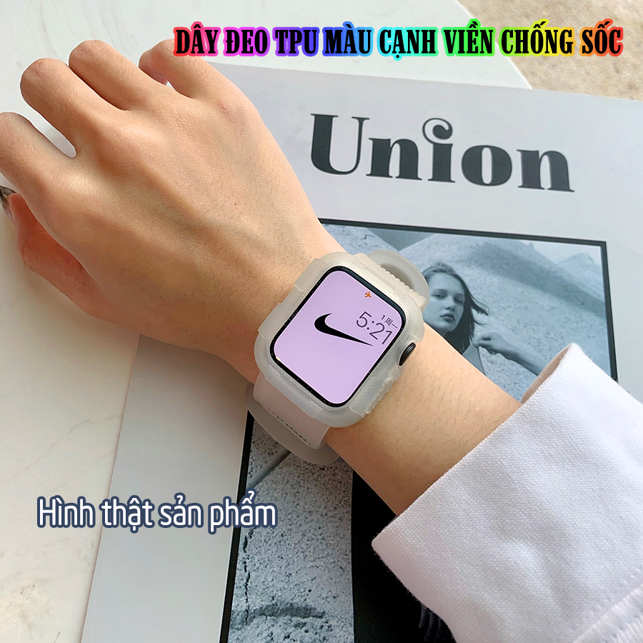 Dây Đeo liền ốp cho Apple Watch 7/6/5/4/3/2/1 size 38/40/41/42/44/45mm TPU màu cạnh viền chống sốc - nhiều màu (tặng cường lực dẻo theo size)