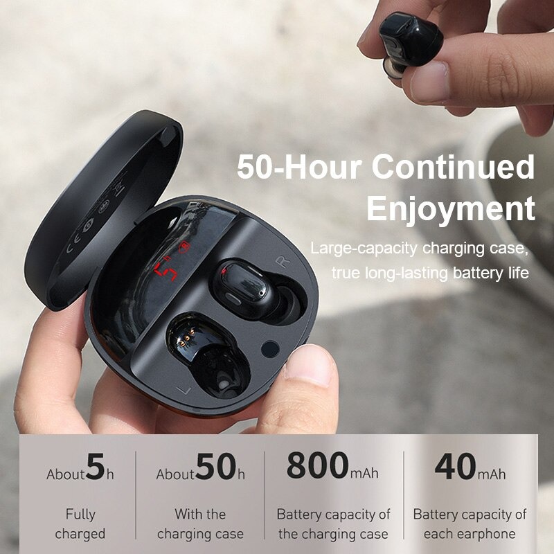 Tai nghe không dây TWS Baseus Encok True Wireless Earphones WM01 Plus (Bluetooth 5.0, Stereo Earbuds, Touch Control, Noise Cancelling) - Hàng Chính Hãng