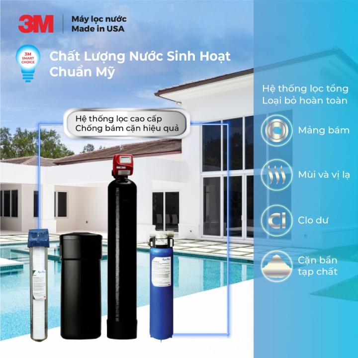 Hệ Thống Lọc Nước Tổng Cao Cấp 3M WTS150 (Combo 3MWTS150 AP904) Chuyên Dùng Cho Biệt Thự Villa Penthouse Nhập Khẩu Mỹ - Hàng Chính Hãng 3M