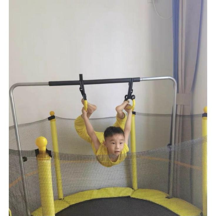 Nhà nhún nhảy cho bé Trampoline Hopkids, bạt nhún quây bóng có xà đơn vận động tăng chiều cao tải trọng 250kg