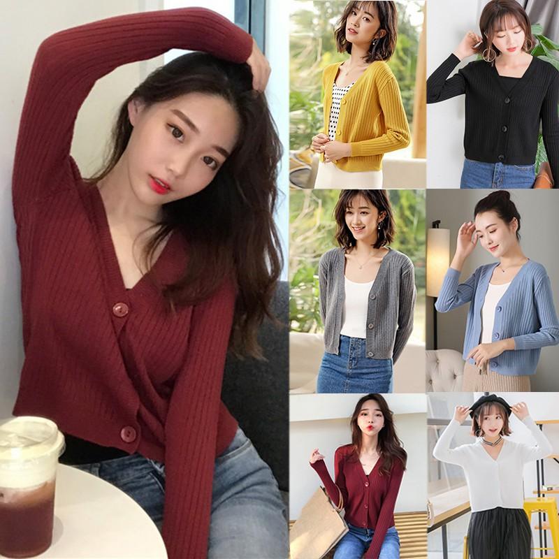 Áo khoác Cardigan dệt kim phối nút thiết kế cổ chữ V thanh lịch