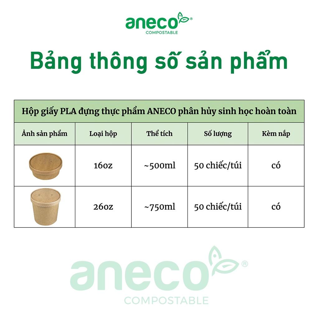 Hộp giấy PLA đựng thực phẩm ANECO phân hủy sinh học hoàn toàn (50 hộp kèm nắp)