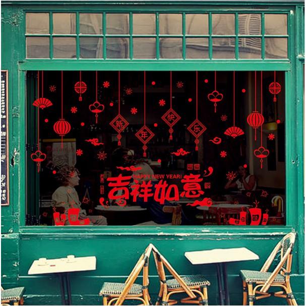 Decal trang trí tết - Rèm dây bảng trang trí kèm chữ đỏ lớn
