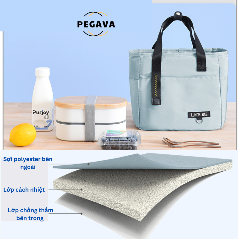 Túi Đựng Hộp Cơm Giữ Nhiệt PEGAVA Hộp Đựng Cơm Văn Phòng Chống Thấm Nước Lunch Bag RH254