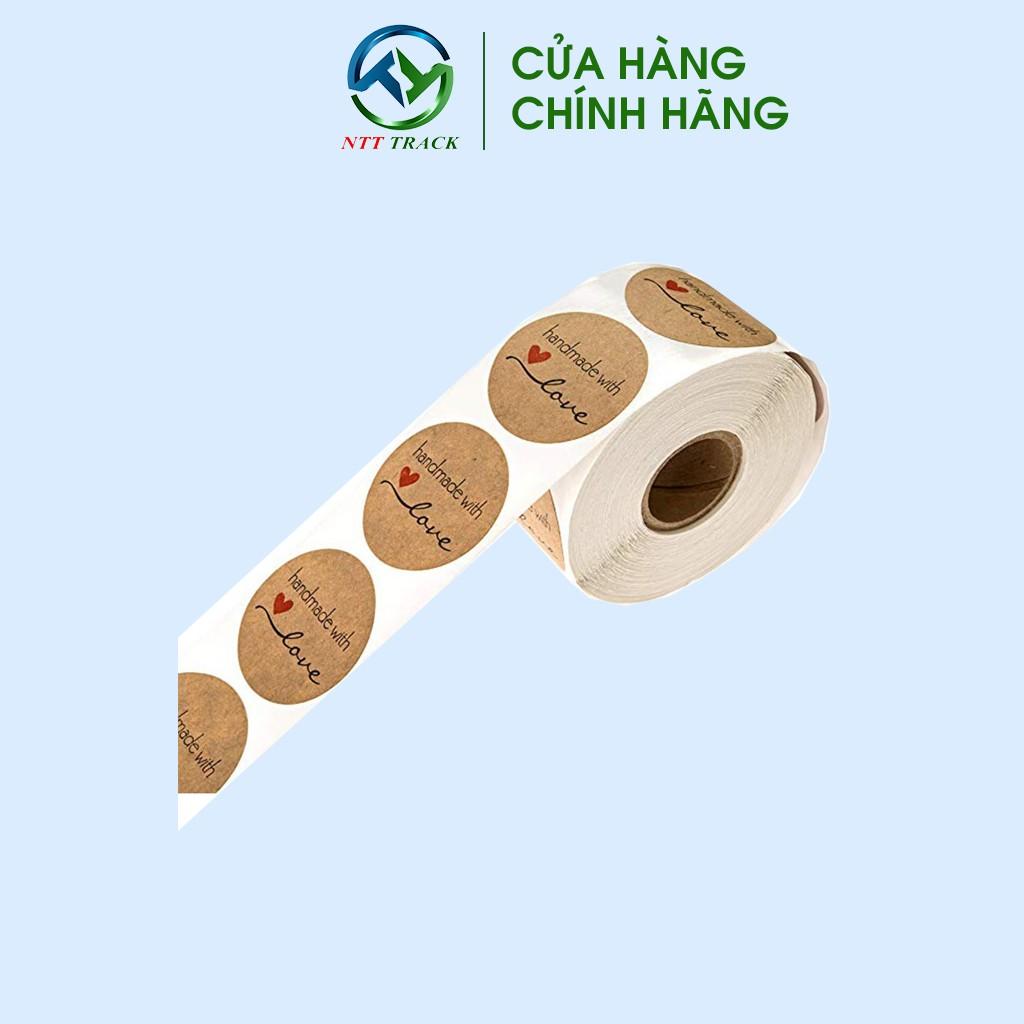 Cuộn 500 tem dán in sẵn chữ" Handmade with love " logo dán - ntttrack