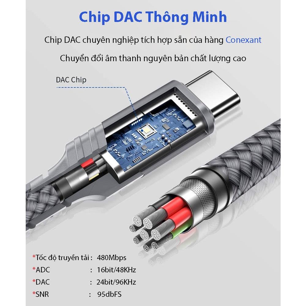 Cáp Chuyển Đổi Type C Sang Aux 3.5mm Cao Cấp CM0011 JSAUX - Bộ chuyển đổi Cho Macbook, Laptop, Điện thoại Samsung, Oppo