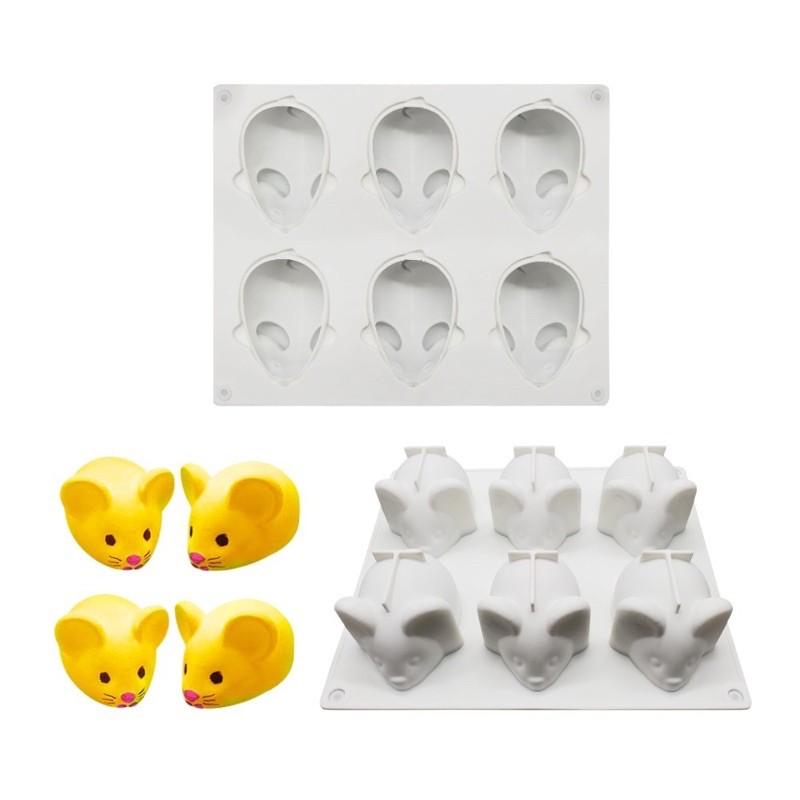 Khuôn Silicone Làm Bánh, Tạo Hình Con Chuột vỉ 6 con nhỏ và vỉ 6 con to