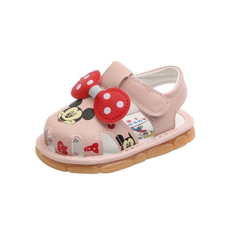 Giày sandal bé gái Sandal bé gái tập đi hình Mickey đế chống trơn trượt có còi chất da PU siêu mềm