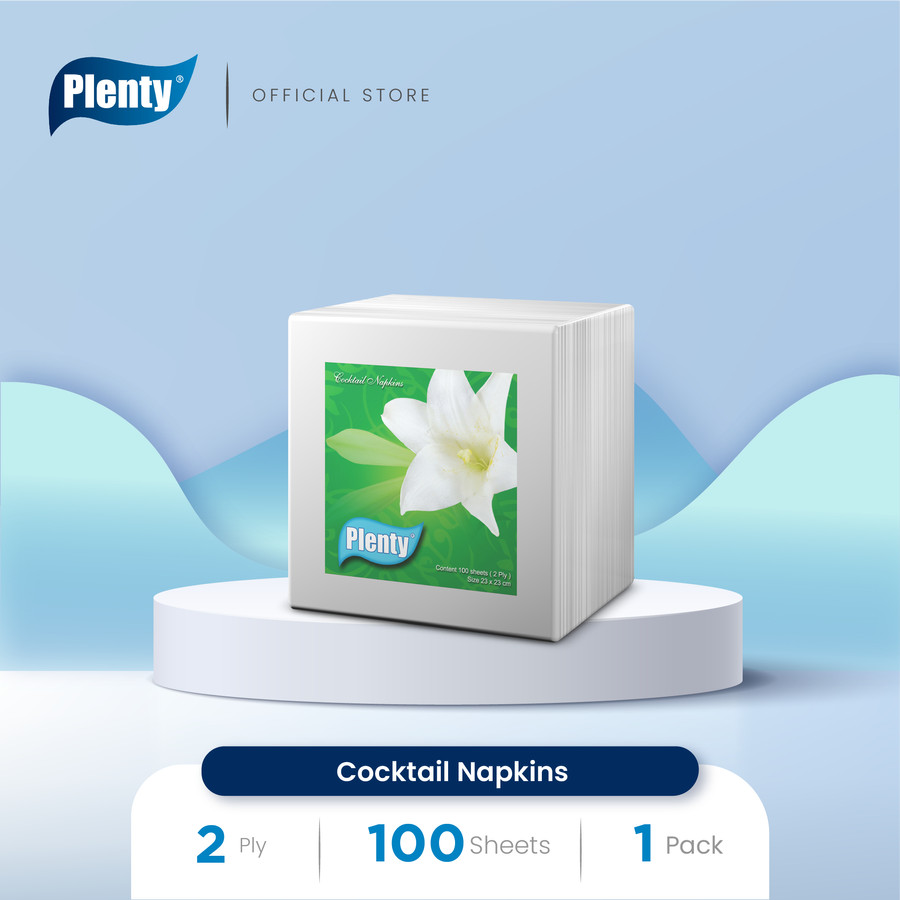 Khăn Giấy (Cocktail Napkin) Hiệu PLENTY 2 Lớp 100 Tờ/gói (Thùng 48 Gói)