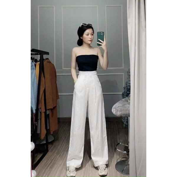 Quần ống rộng, quần ống rộng vải đũi cao cấp cạp cao nữ kéo dài chân D'Lily Store