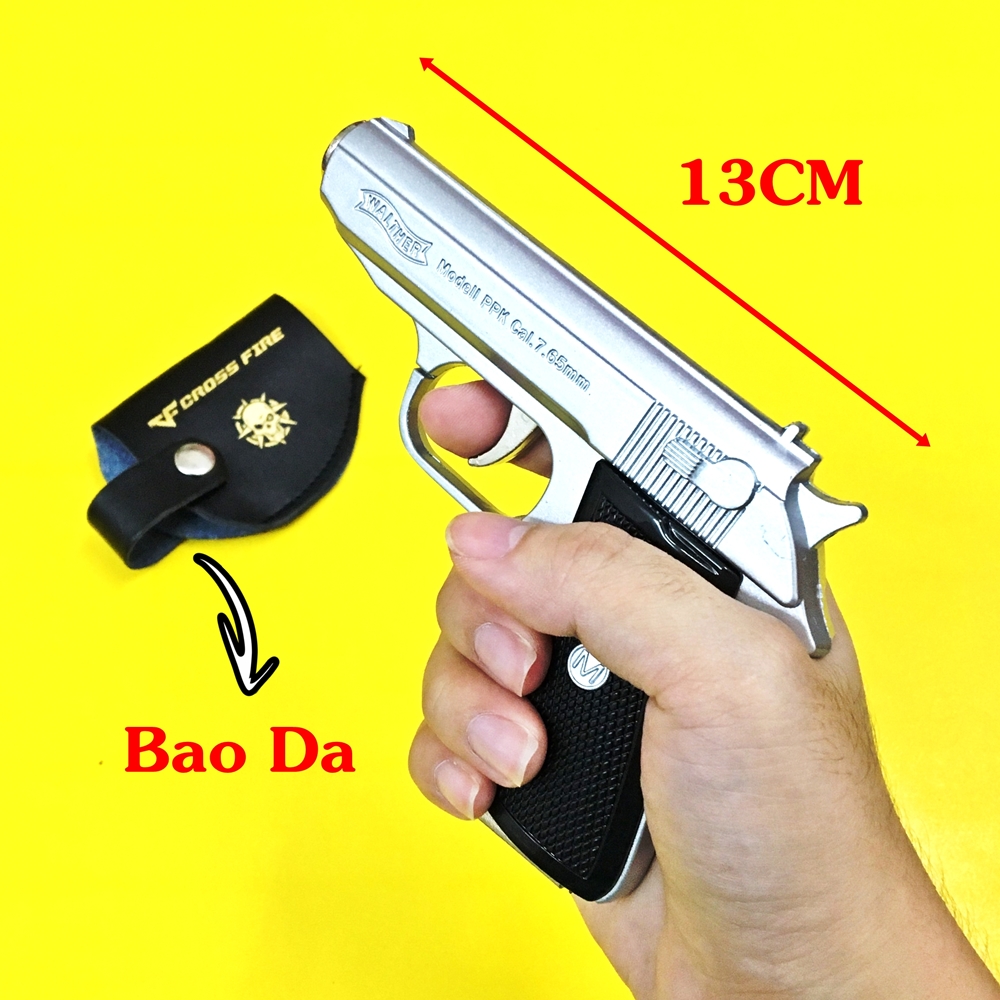 Hột quẹt bật lửa khè hình súng M9 3IN1 có bao da (bật lửa, súng, da.o bấm) size 13cm - MÀU BẠC