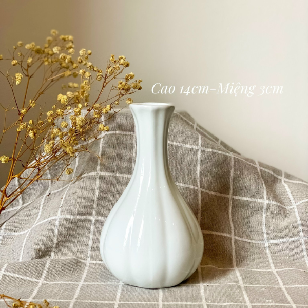 Lọ Hoa Gốm Sứ Mini Bát Tràng Men Trắng Mỹ Nghệ Việt